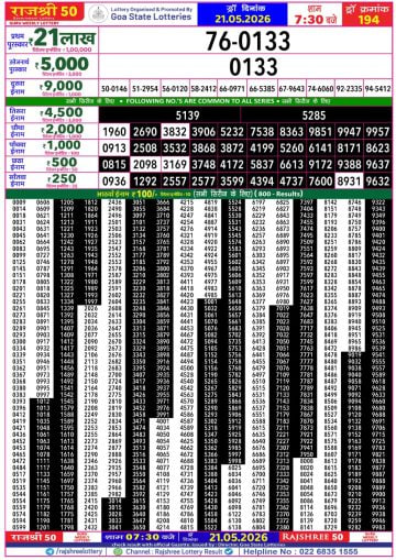 Rajshree 50 7:30 PM Result