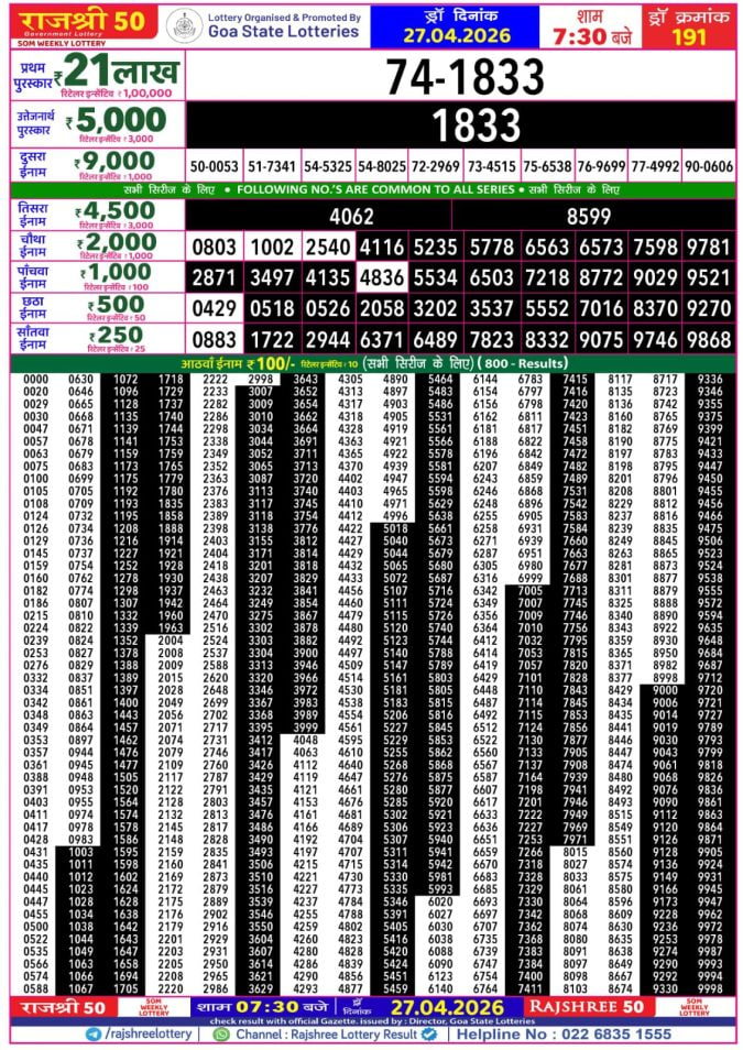 Rajshree 50 7:30 PM Result