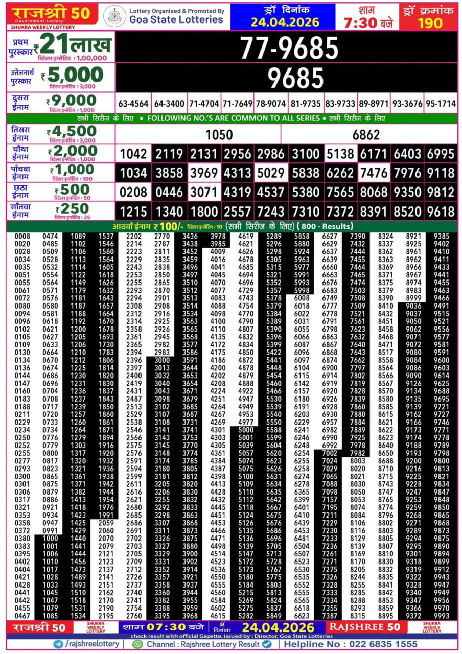 Rajshree 50 7:30 PM Result