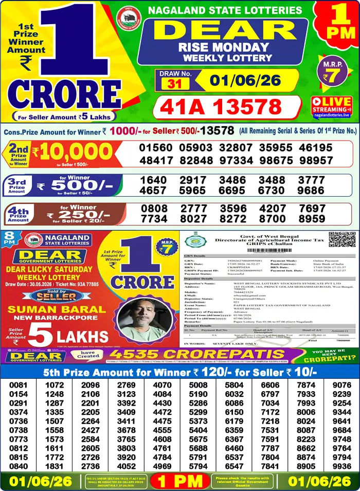 Dear Lottery 1 PM Result