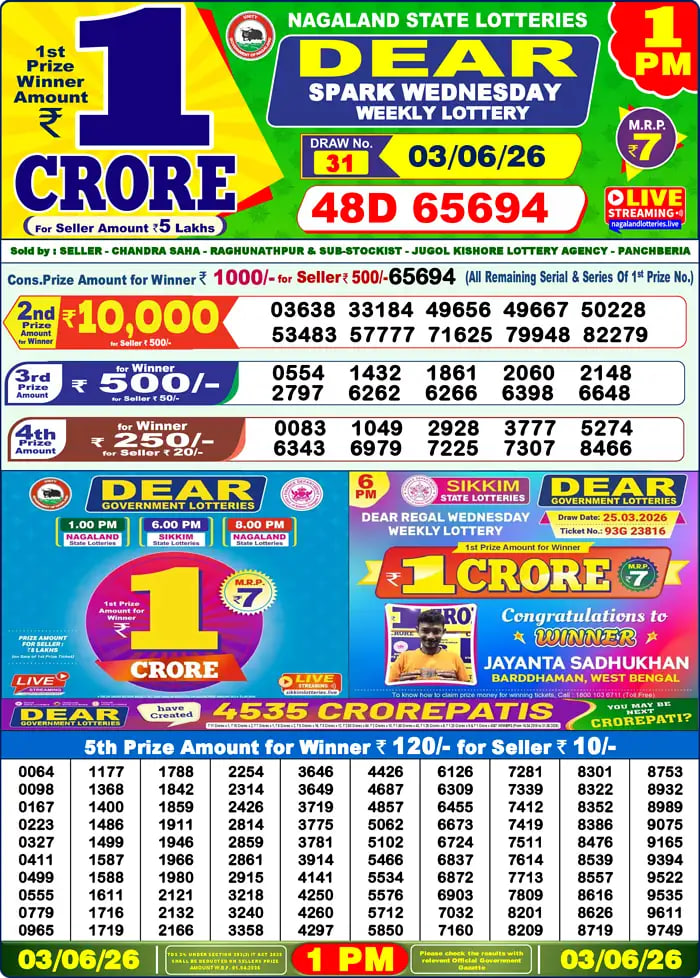 Dear Lottery 1 PM Result