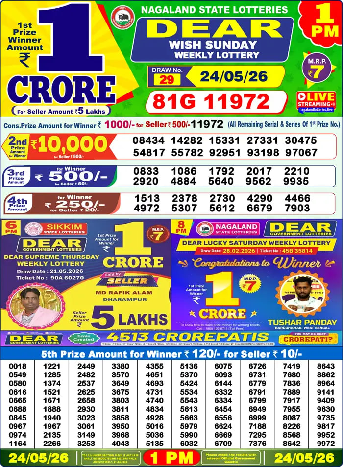 Dear Lottery 1 PM Result