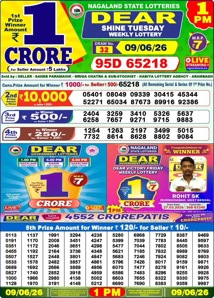 Dear Lottery 1 PM Result