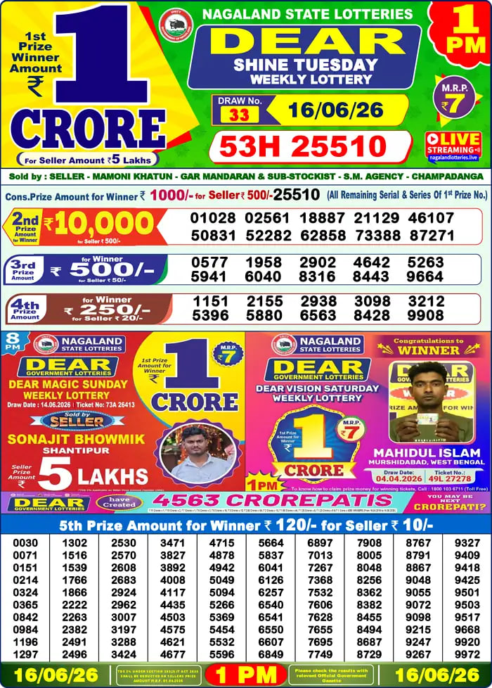Dear Lottery 1 PM Result