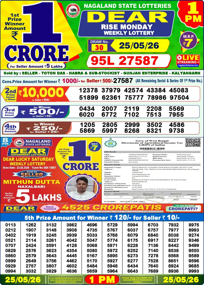 Dear Lottery 1 PM Result