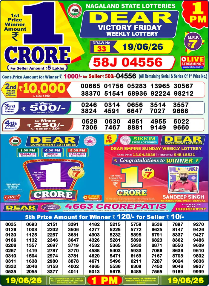 Dear Lottery 1 PM Result