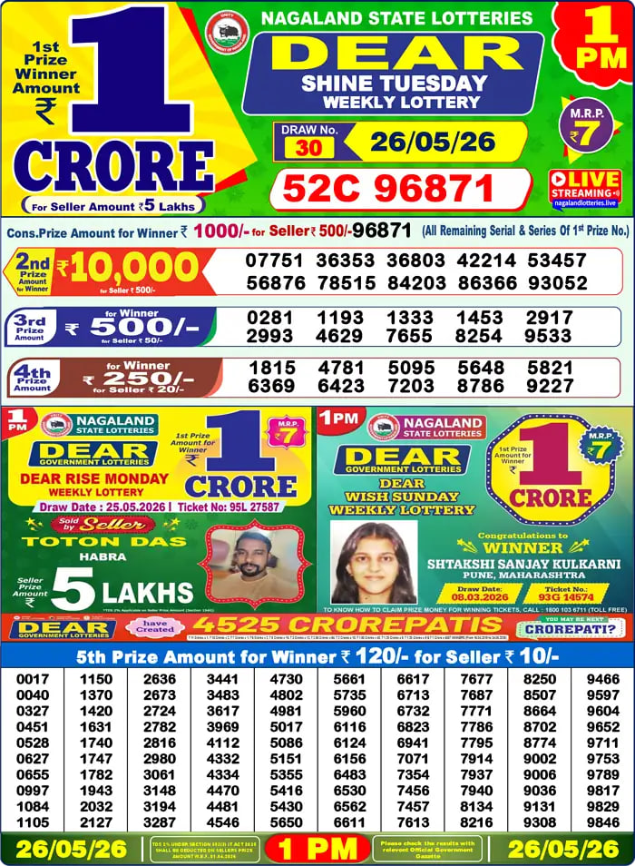 Dear Lottery 1 PM Result