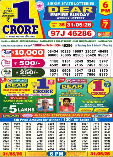Dear Lottery Result 6&nbsp;PM – Live Draw Image