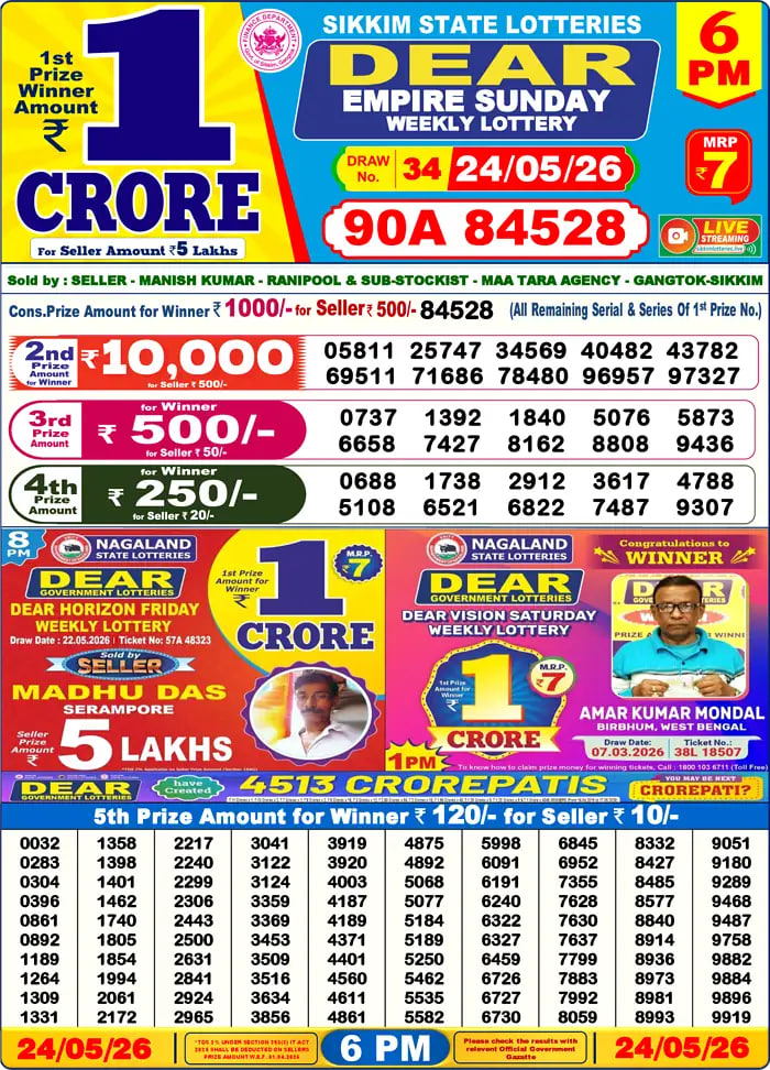 Dear Lottery6 PM Result