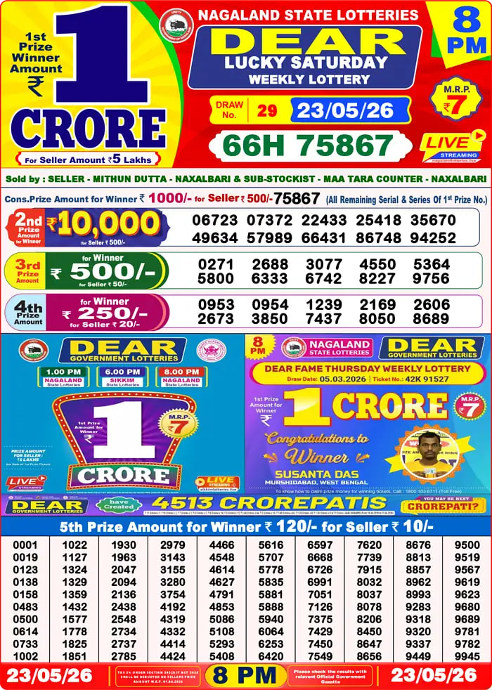 Dear Lottery 8 PM Result