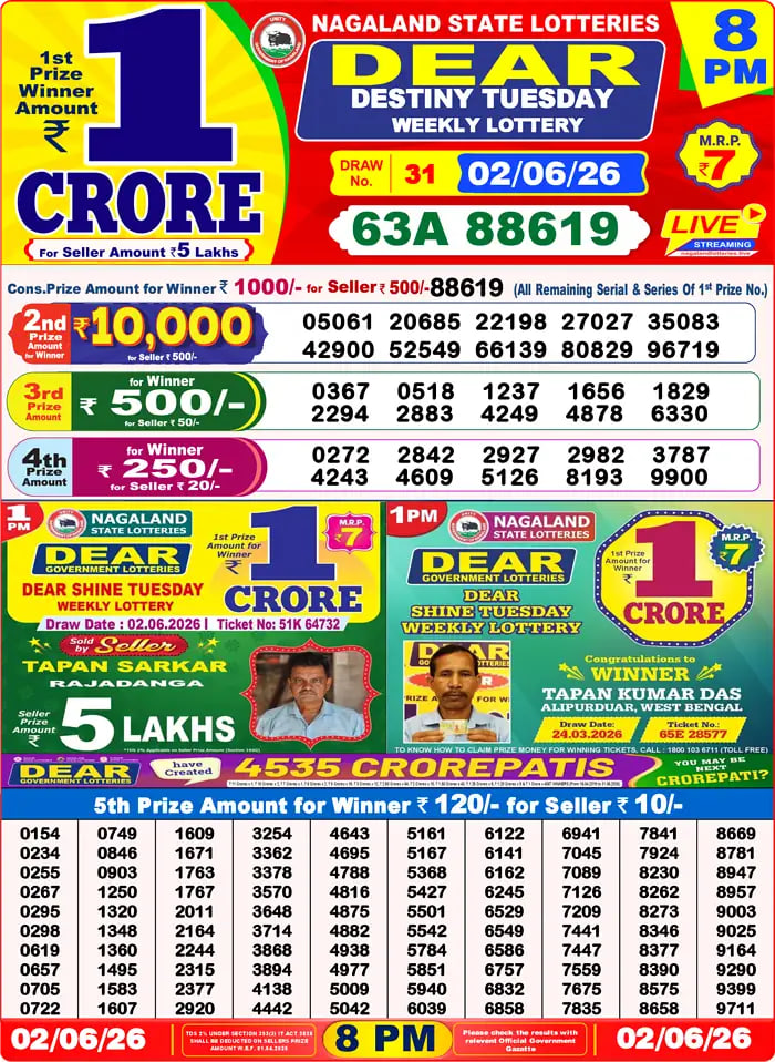 Dear Lottery Result 8&nbsp;PM – Live Draw Image