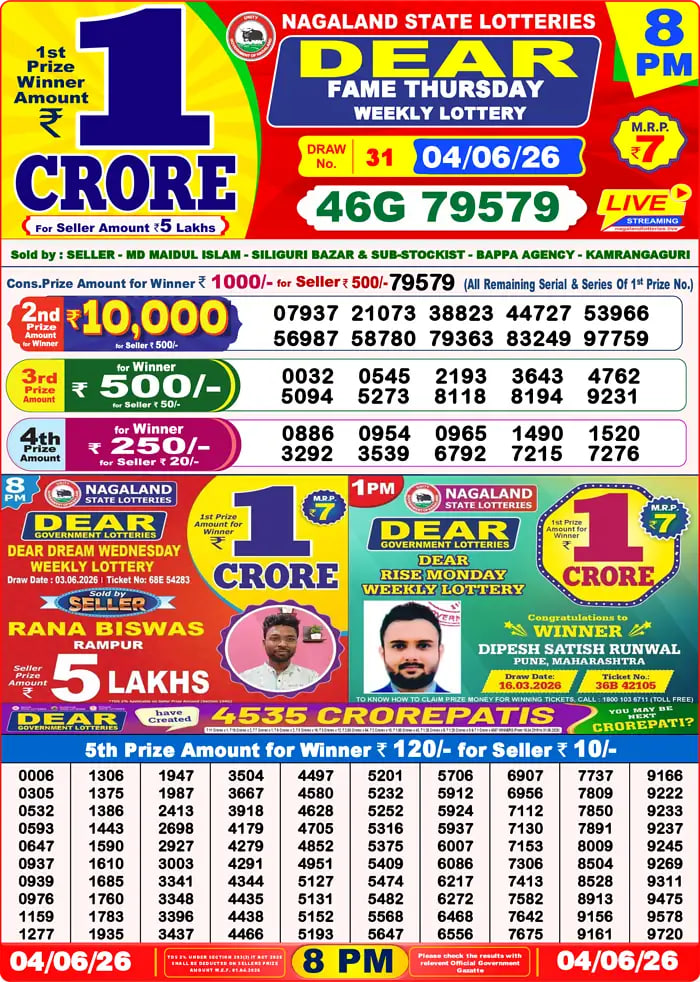 Dear Lottery Result 8&nbsp;PM – Live Draw Image