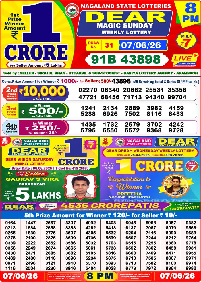 Dear Lottery Result 8&nbsp;PM – Live Draw Image