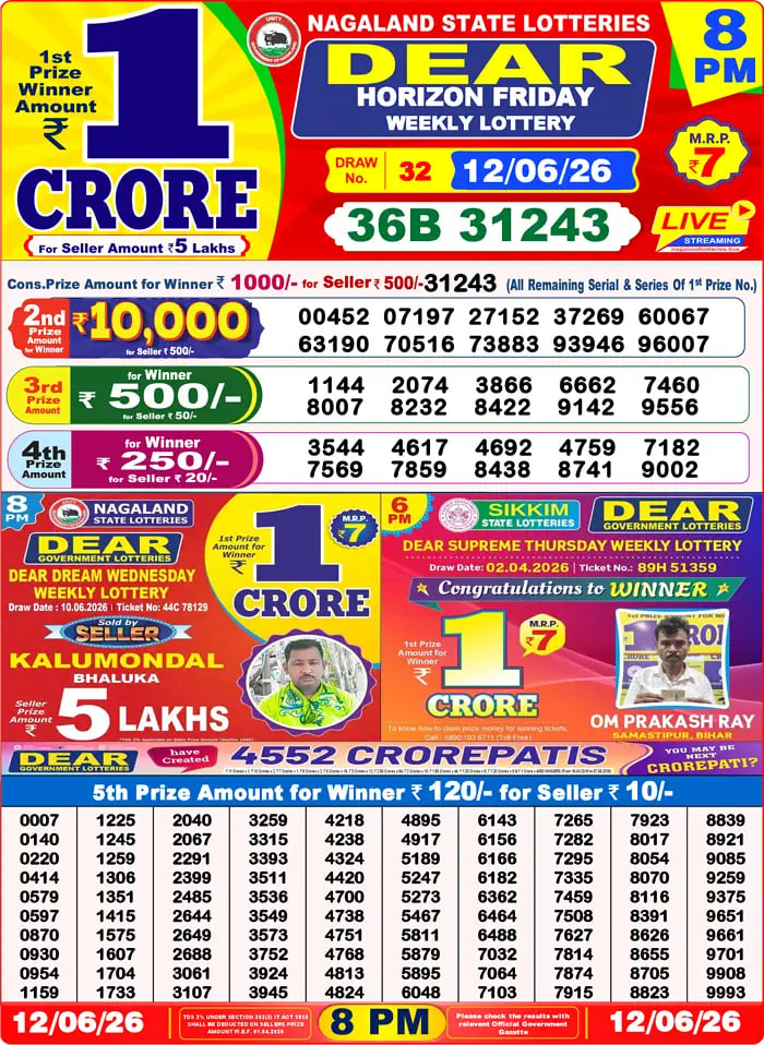 Dear Lottery Result 8&nbsp;PM – Live Draw Image