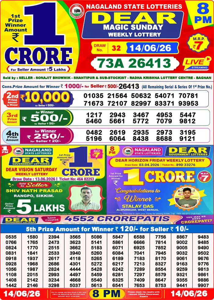 Dear Lottery Result 8&nbsp;PM – Live Draw Image