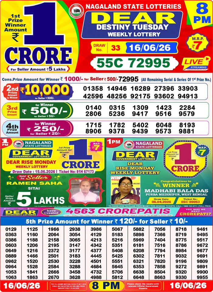 Dear Lottery 8 PM Result