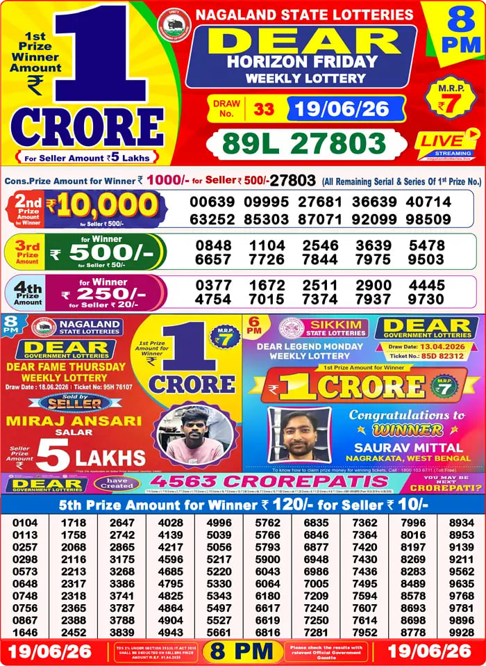 Dear Lottery Result 8&nbsp;PM – Live Draw Image