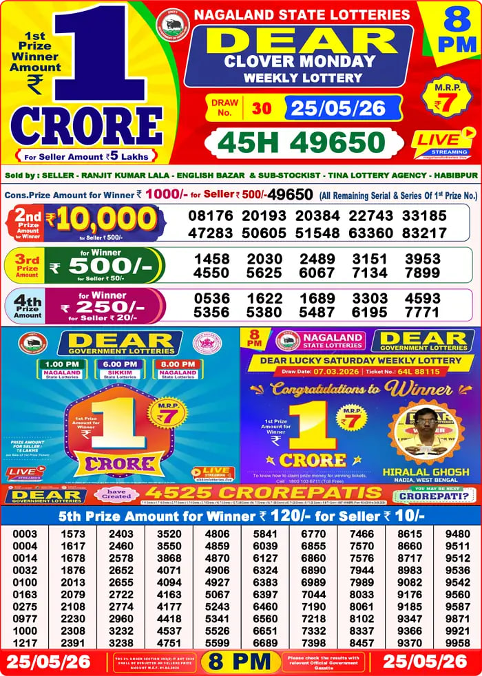 Dear Lottery 8 PM Result