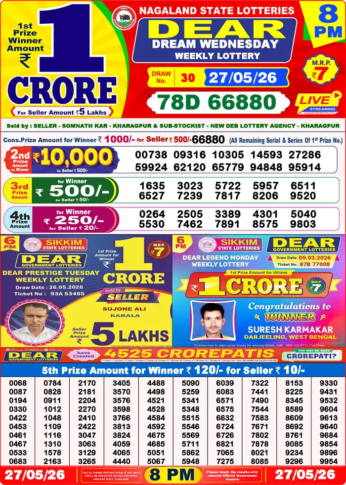 Dear Lottery Result 8&nbsp;PM – Live Draw Image