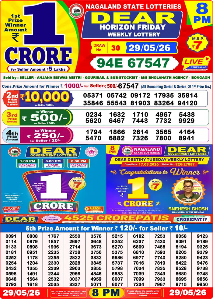 Dear Lottery Result 8&nbsp;PM – Live Draw Image