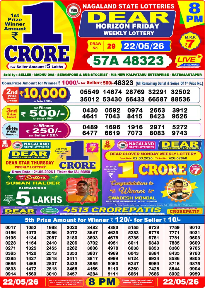 Dear Lottery 8 PM Result