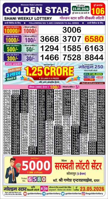 Golden-Star Weekly Lottery Result-8:30 pm