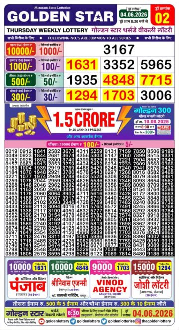 Golden-Star Weekly Lottery Result-8:30 pm