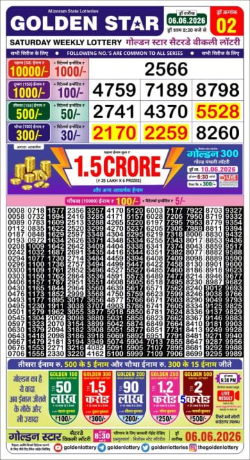 Golden-Star Weekly Lottery Result-8:30 pm