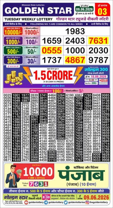 Golden-Star Weekly Lottery Result-8:30 pm