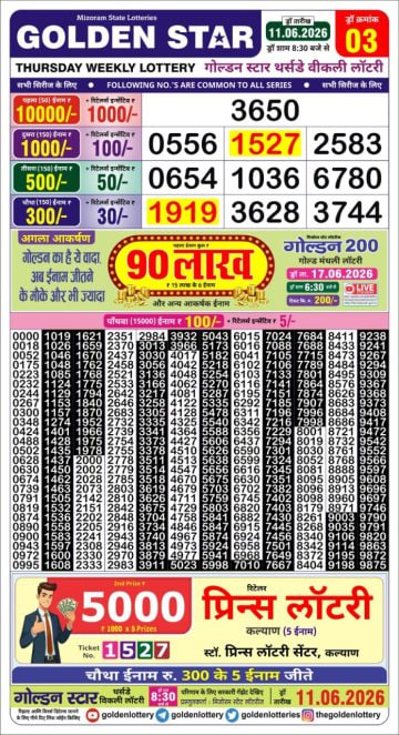Golden-Star Weekly Lottery Result-8:30 pm