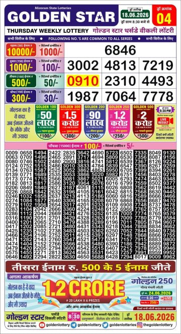 Golden-Star Weekly Lottery Result-8:30 pm