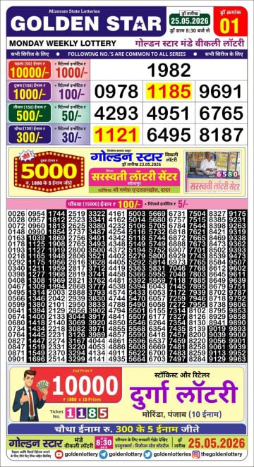 Golden-Star Weekly Lottery Result-8:30 pm