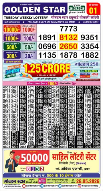 Golden-Star Weekly Lottery Result-8:30 pm