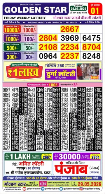 Golden-Star Weekly Lottery Result-8:30 pm