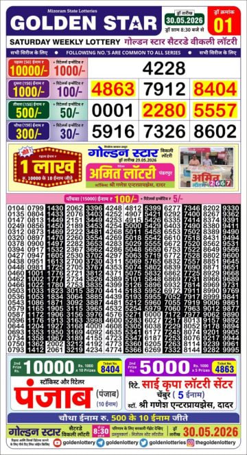 Golden-Star Weekly Lottery Result-8:30 pm