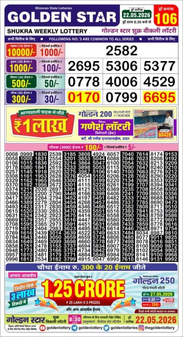 Golden-Star Weekly Lottery Result-8:30 pm