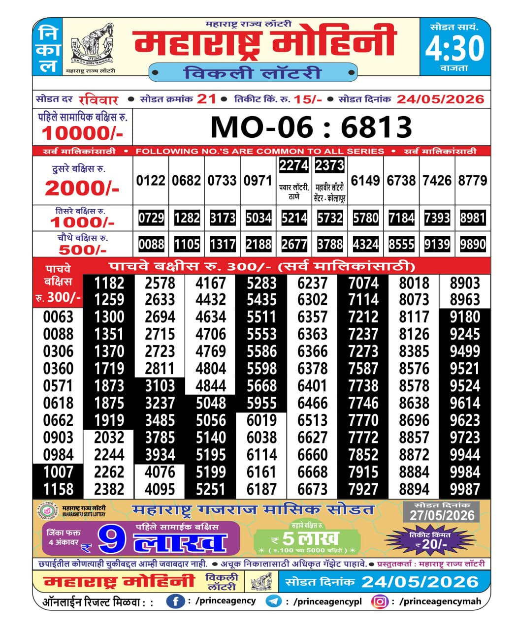 Maharashtra Sahyadri 4:30 PM Result