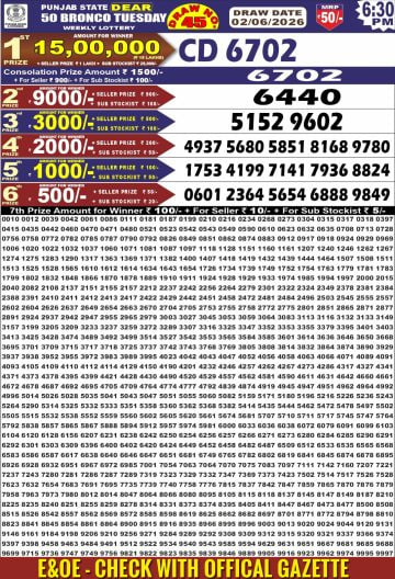 Punjab State Dear 50 6:30pm Lottery Result