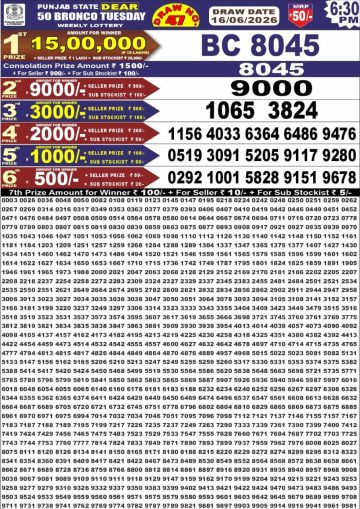 Punjab State Dear 50 6:30pm Lottery Result