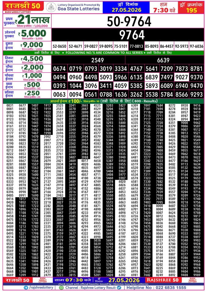 Rajshree 50 7:30 PM Result