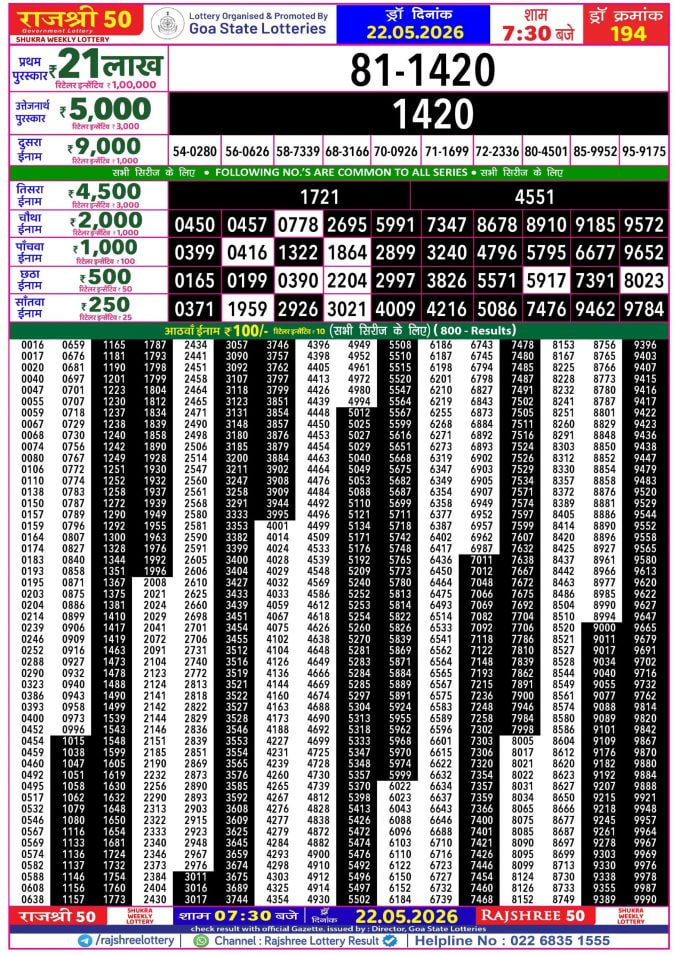 Rajshree 50 7:30 PM Result