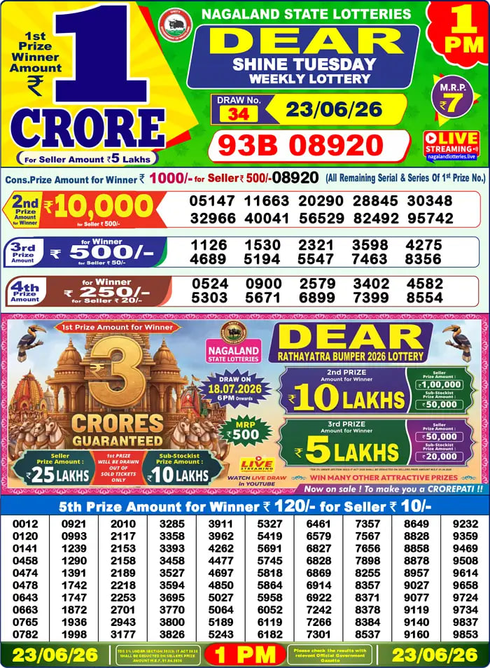 Dear Lottery Result 1&nbsp;PM – Live Draw Image