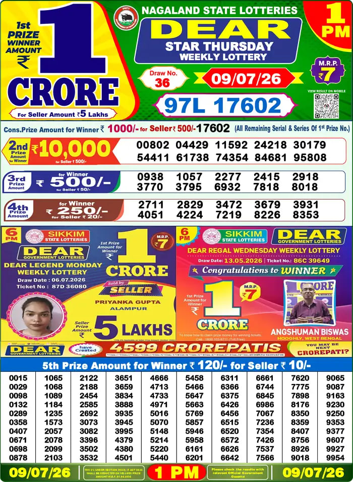 Dear Lottery 1 PM Result