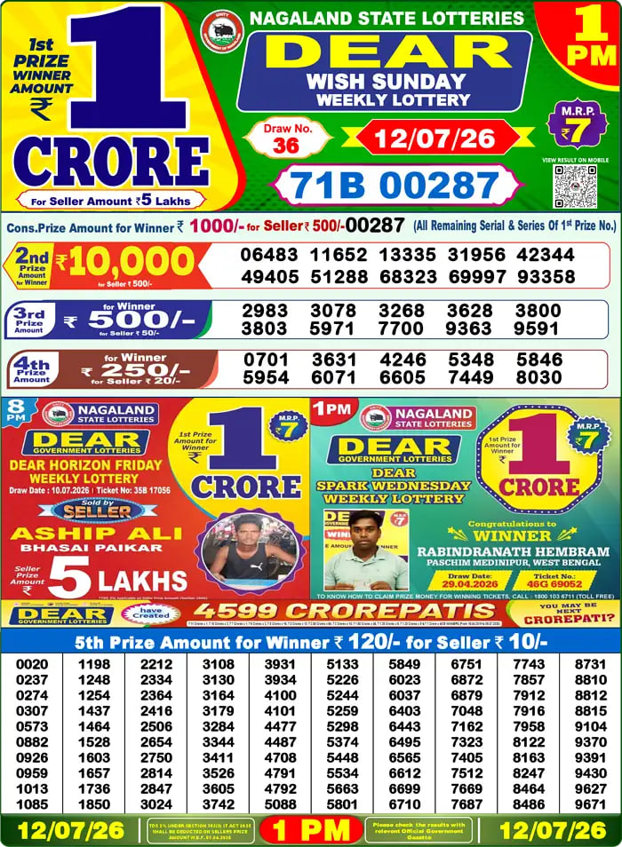 Dear Lottery Result 1&nbsp;PM – Live Draw Image