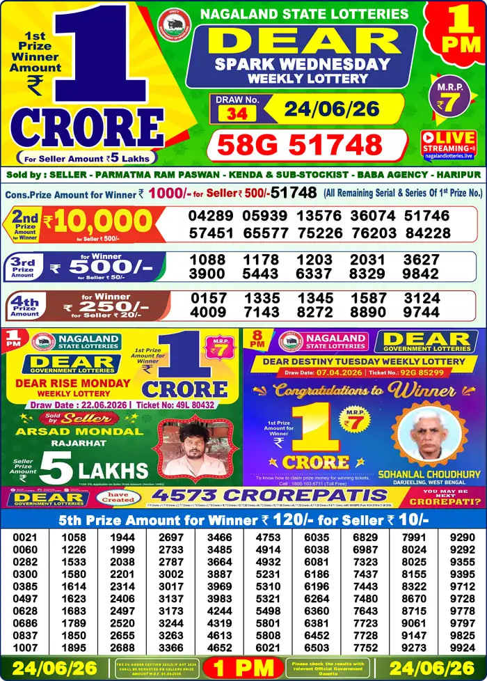 Dear Lottery 1 PM Result