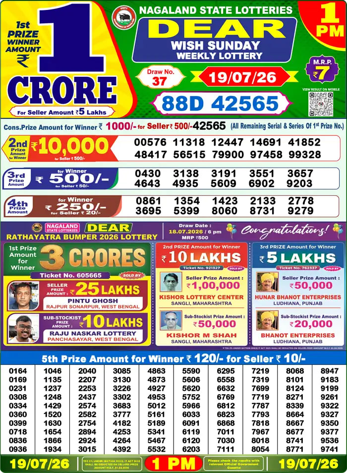 Dear Lottery Result 1&nbsp;PM – Live Draw Image