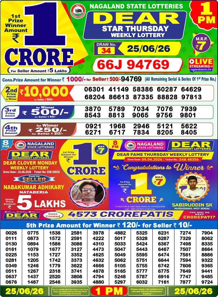 Dear Lottery 1 PM Result