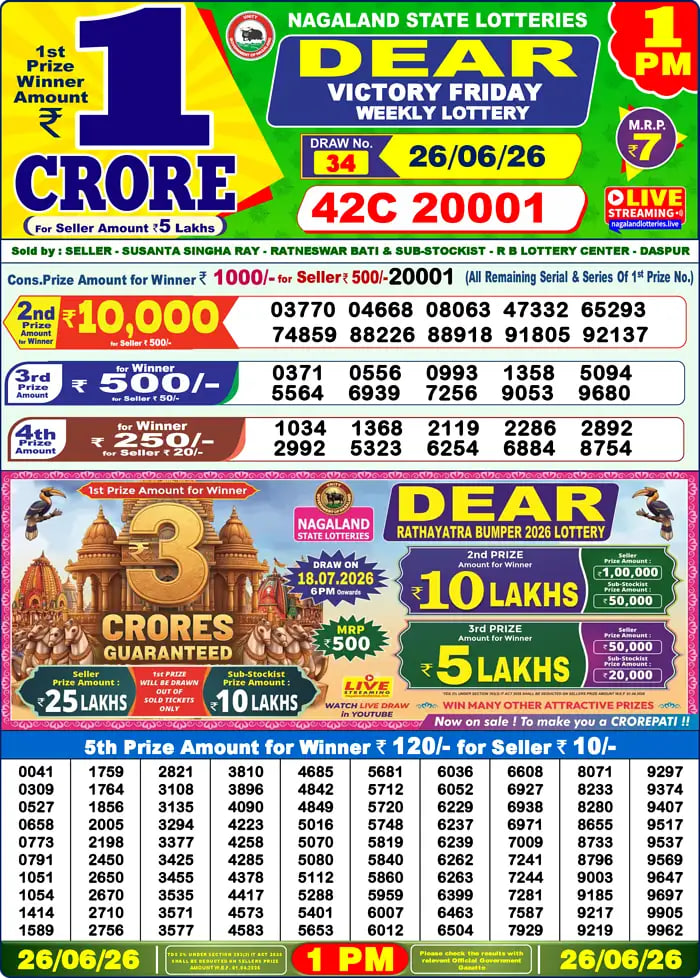 Dear Lottery Result 1&nbsp;PM – Live Draw Image