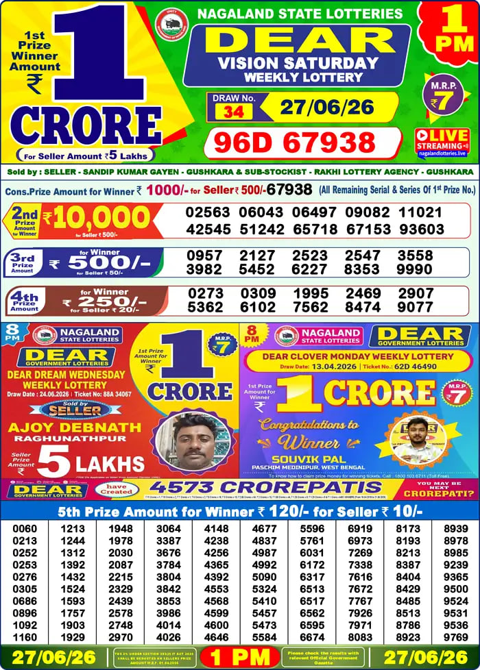 Dear Lottery 1 PM Result