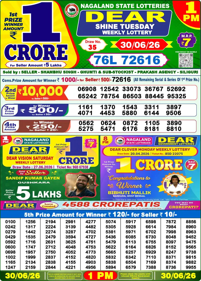 Dear Lottery 1 PM Result